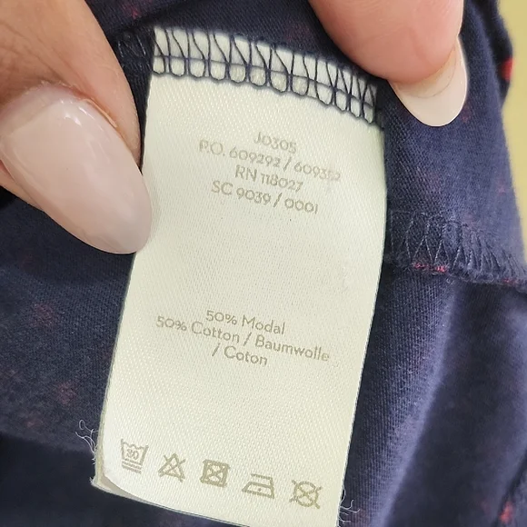 Navy Ruffle V-Neck Long-Sleeve Blouse with Red Micro Print - Picture 9 of 10